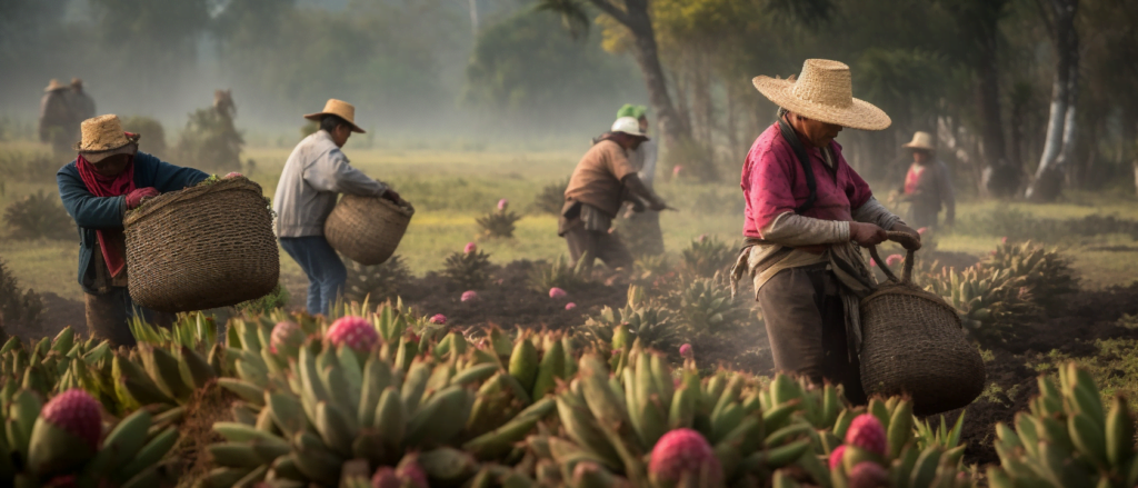Aztec harvesting Pitaya Dragon Fruits