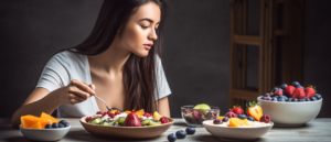 young woman eating Breakfast with Frozen Acai Mix