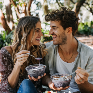Attractive Couple Eating Acai Bowls