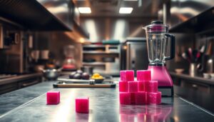 Pitaya blender cubes in commercial kitchen