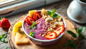 Easter-themed acai bowl with premium acai