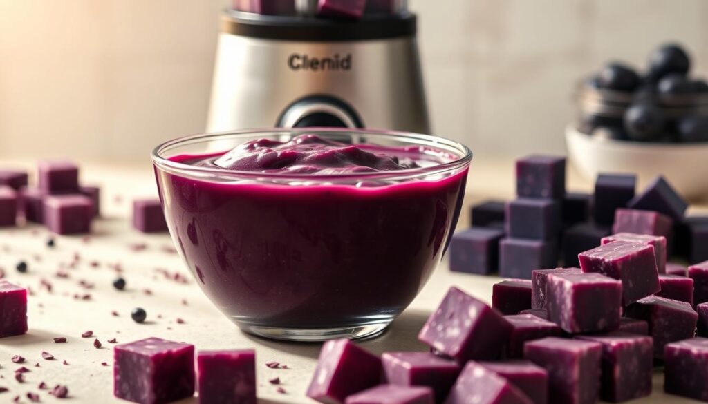 acai puree and blender cubes