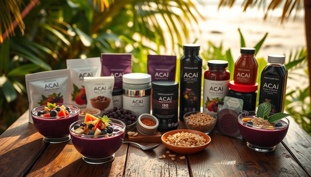 diverse tropical acai products